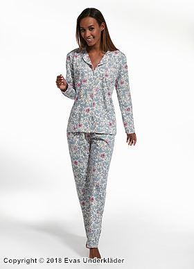 Pyjamas / morgenkåpe, myk bomull, lomme, blomster